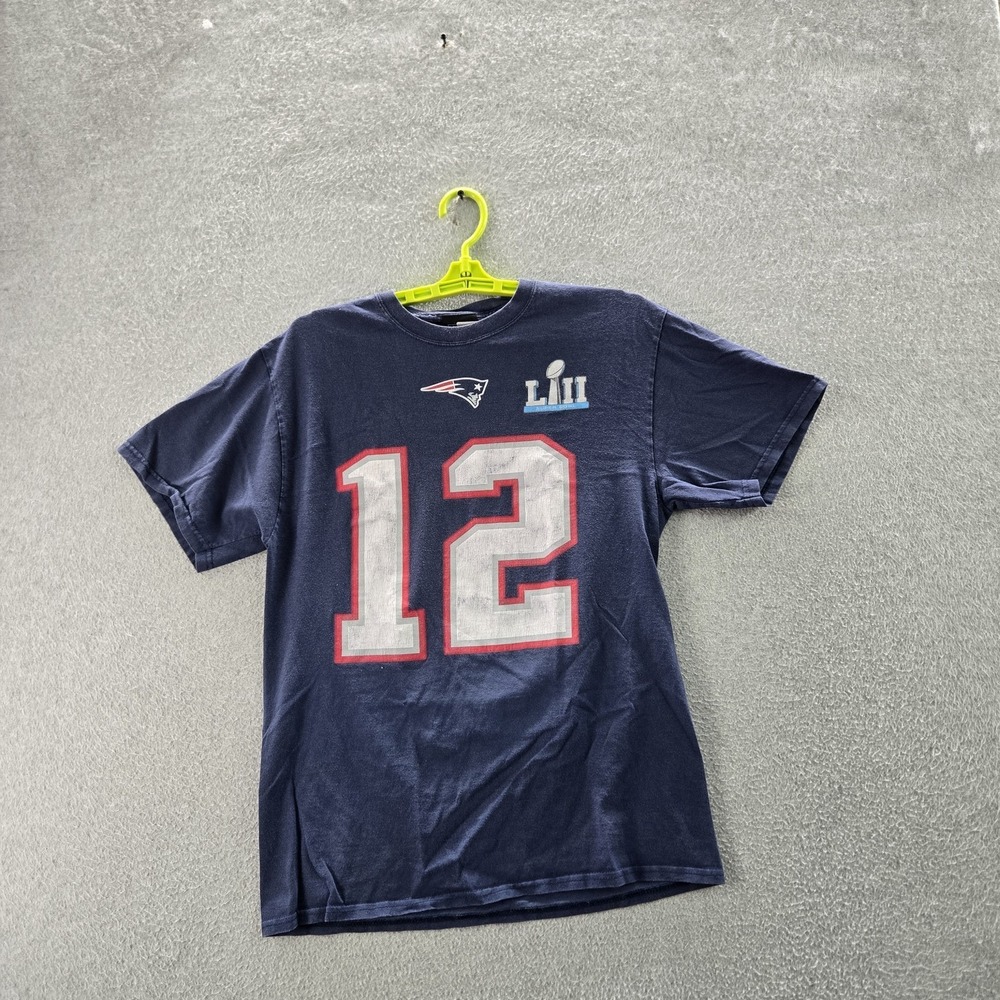 New England Patriots Men Shirt M Blue Fanatics Brady 12 NFL Jersey Tee Logo